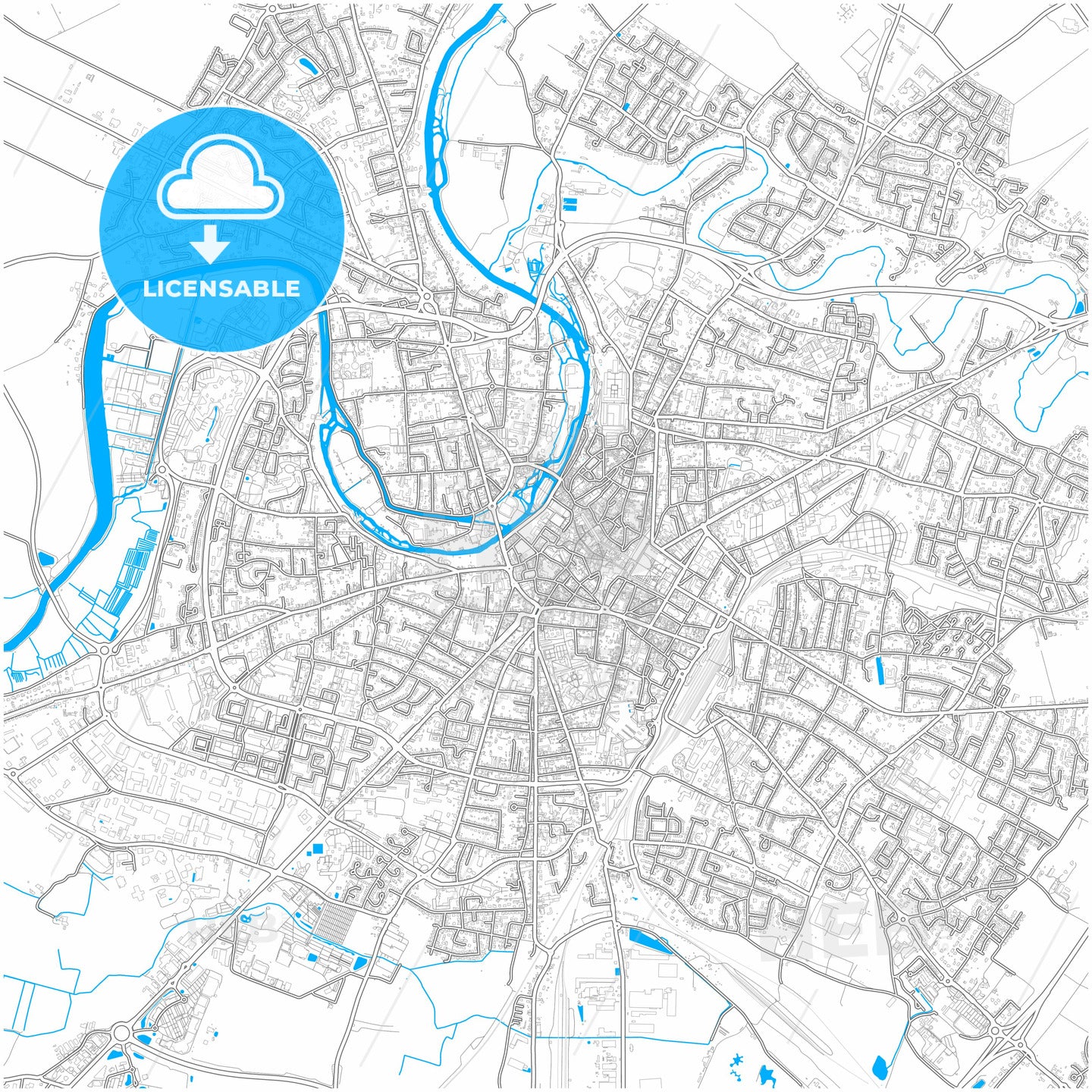 Niort, Deux-Sèvres, France, city map with high quality roads.