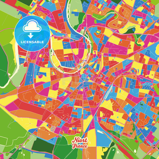 Niort, France Crazy Colorful Street Map Poster Template - HEBSTREITS Sketches
