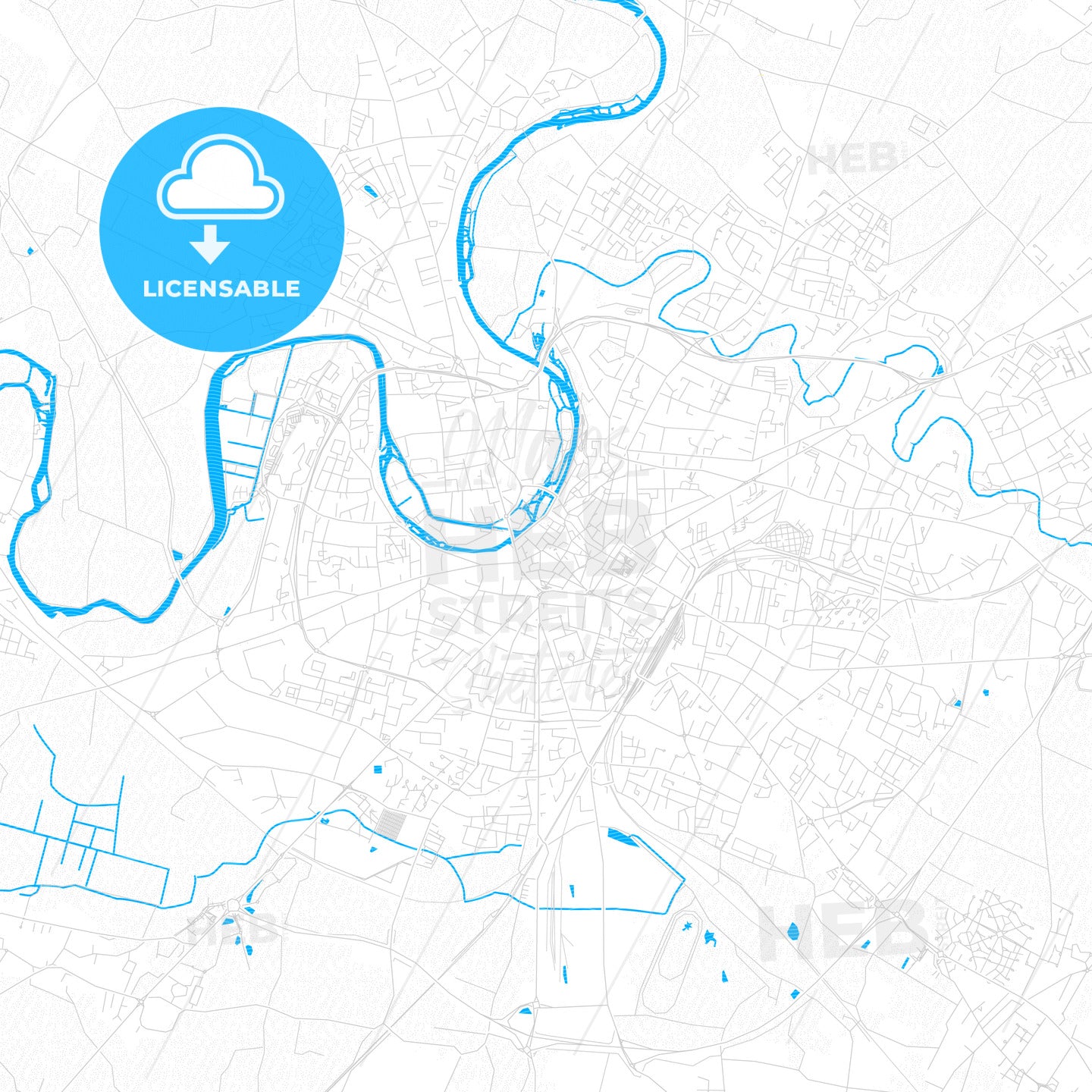 Niort, France PDF vector map with water in focus