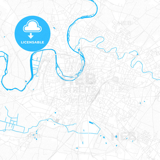 Niort, France PDF vector map with water in focus