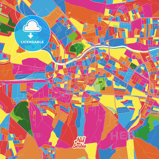 Niš, Serbia Crazy Colorful Street Map Poster Template - HEBSTREITS Sketches