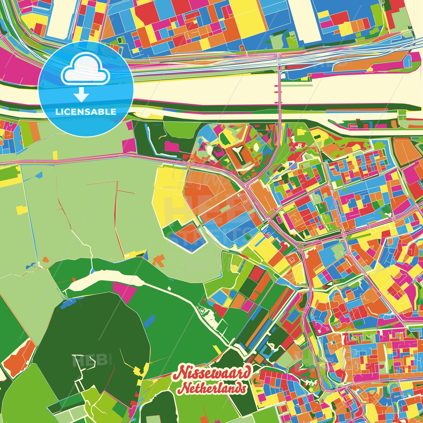 Nissewaard, Netherlands Crazy Colorful Street Map Poster Template - HEBSTREITS Sketches