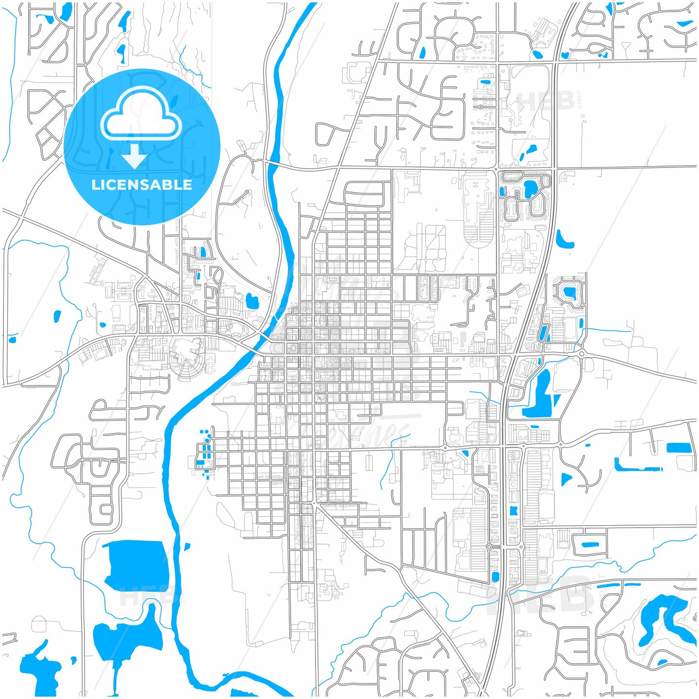 Noblesville, Indiana, United States, city map with high quality roads.