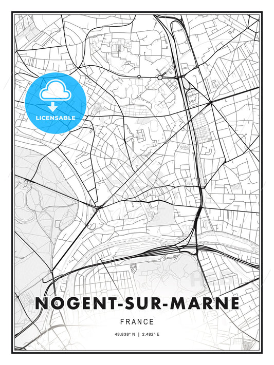Nogent-sur-Marne, France, Modern Print Template in Various Formats - HEBSTREITS Sketches