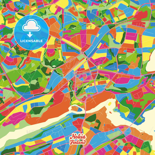 Nokia, Finland Crazy Colorful Street Map Poster Template - HEBSTREITS Sketches