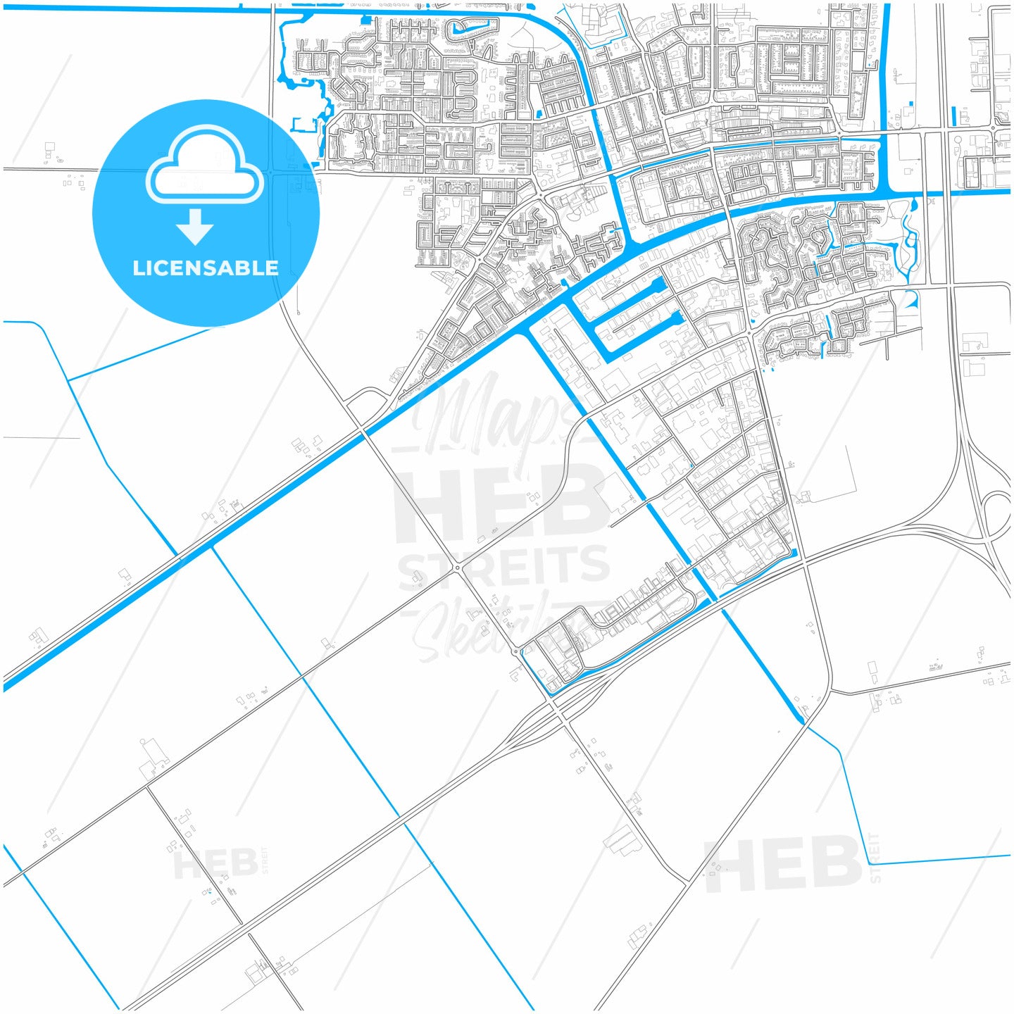 Noordoostpolder, Flevoland, Netherlands, city map with high quality roads.