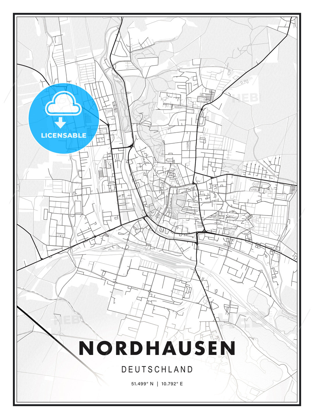 Nordhausen, Germany, Modern Print Template in Various Formats - HEBSTREITS Sketches