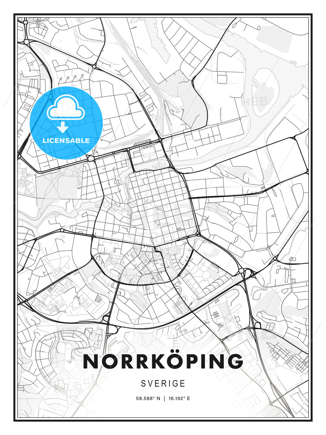 Norrköping, Sweden, Modern Print Template in Various Formats - HEBSTREITS Sketches
