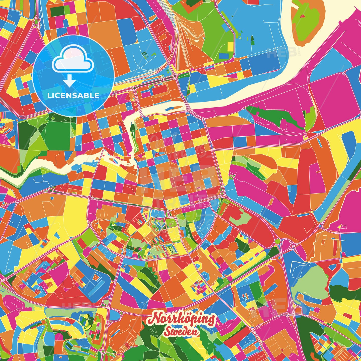 Norrköping, Sweden Crazy Colorful Street Map Poster Template - HEBSTREITS Sketches