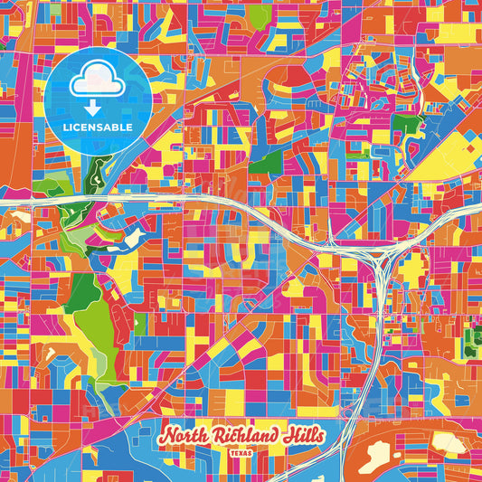 North Richland Hills, United States Crazy Colorful Street Map Poster Template - HEBSTREITS Sketches