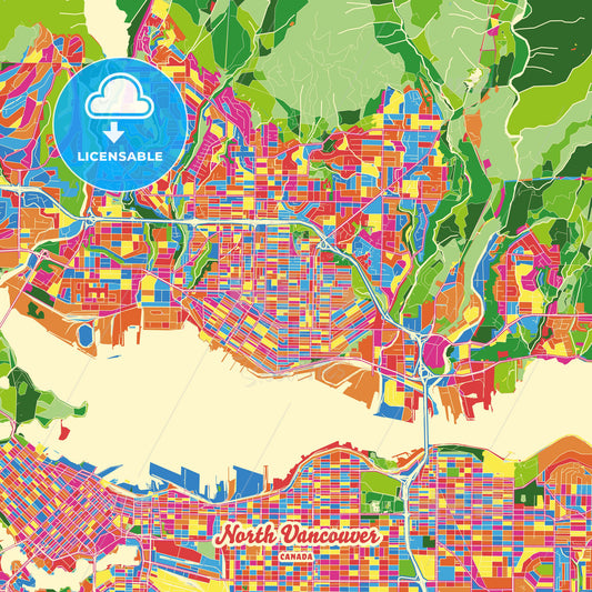 North Vancouver, Canada Crazy Colorful Street Map Poster Template - HEBSTREITS Sketches