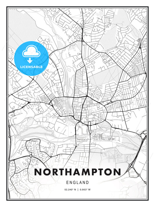 Northampton, England, Modern Print Template in Various Formats - HEBSTREITS Sketches