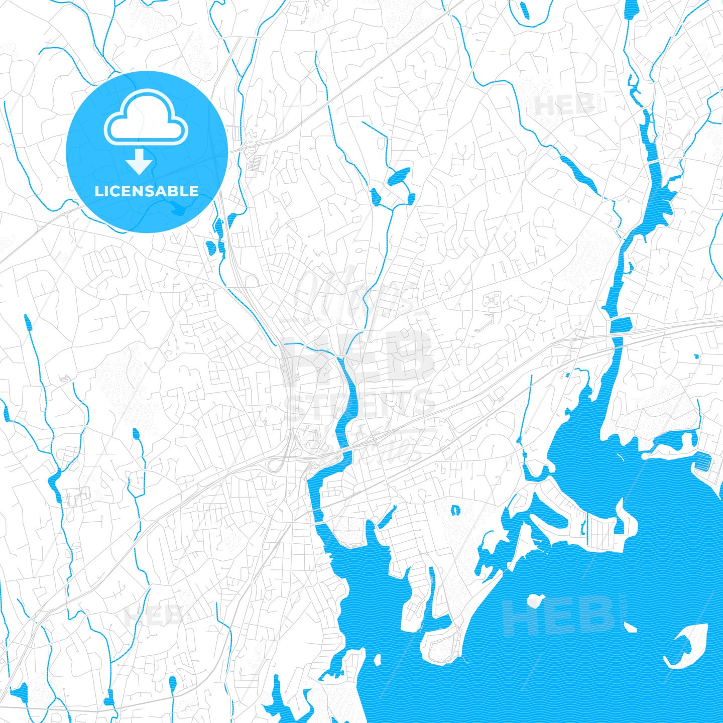 Norwalk, Connecticut, United States, PDF vector map with water in focus