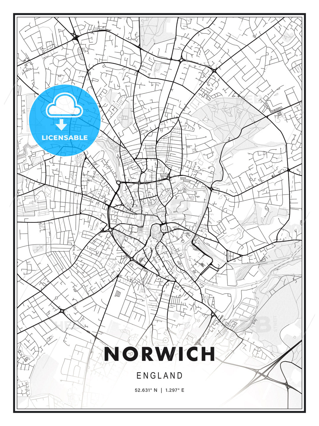 Norwich, England, Modern Print Template in Various Formats - HEBSTREITS Sketches
