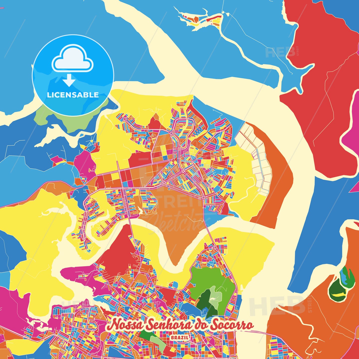 Nossa Senhora do Socorro, Brazil Crazy Colorful Street Map Poster Template - HEBSTREITS Sketches