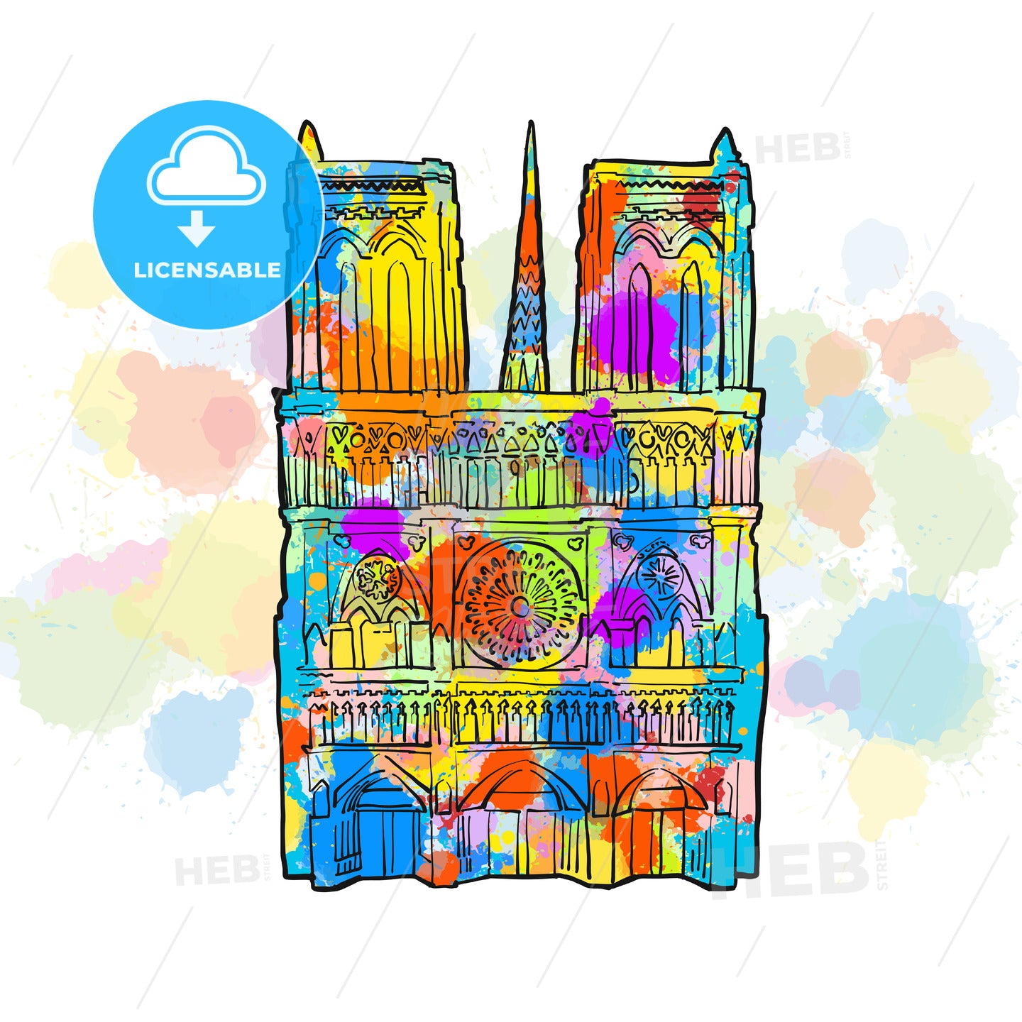 Notre Dame Colorful Sketch – instant download