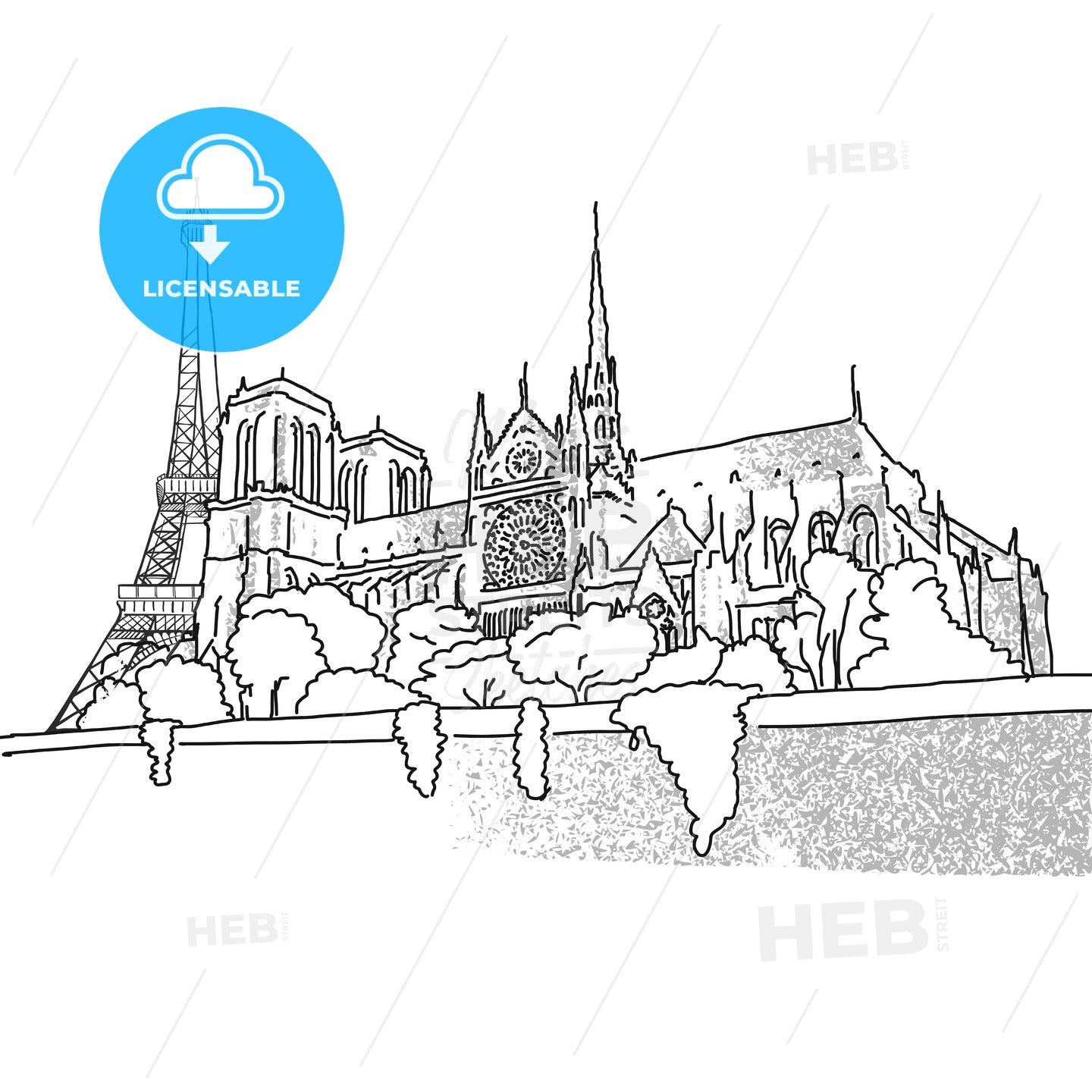 Notre Dame and Eiffel Tower travel scene – instant download