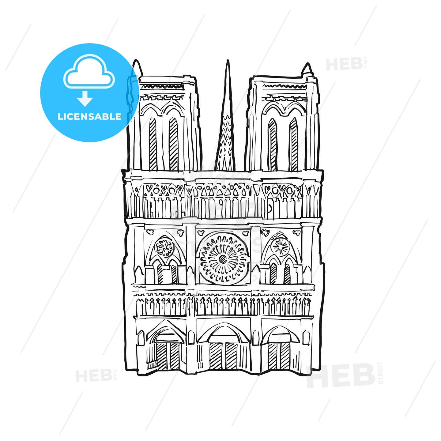 Notre Dame facade illustration – instant download