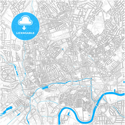 Nottingham, East Midlands, England, city map with high quality roads.
