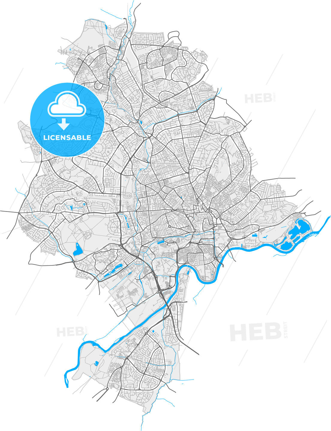 Nottingham, East Midlands, England, high quality vector map