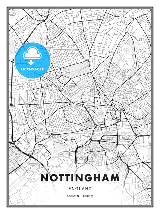 Nottingham, England, Modern Print Template in Various Formats - HEBSTREITS Sketches