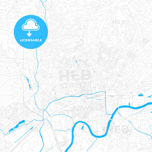 Nottingham, England PDF vector map with water in focus