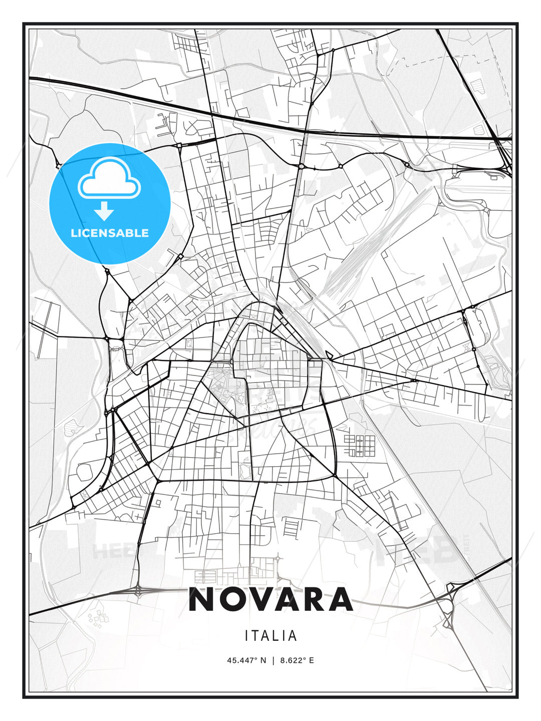 Novara, Italy, Modern Print Template in Various Formats - HEBSTREITS Sketches