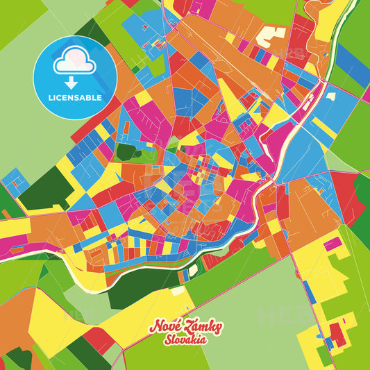 Nové Zámky, Slovakia Crazy Colorful Street Map Poster Template - HEBSTREITS Sketches