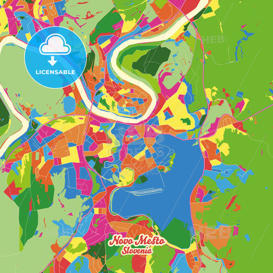 Novo Mesto, Slovenia Crazy Colorful Street Map Poster Template - HEBSTREITS Sketches