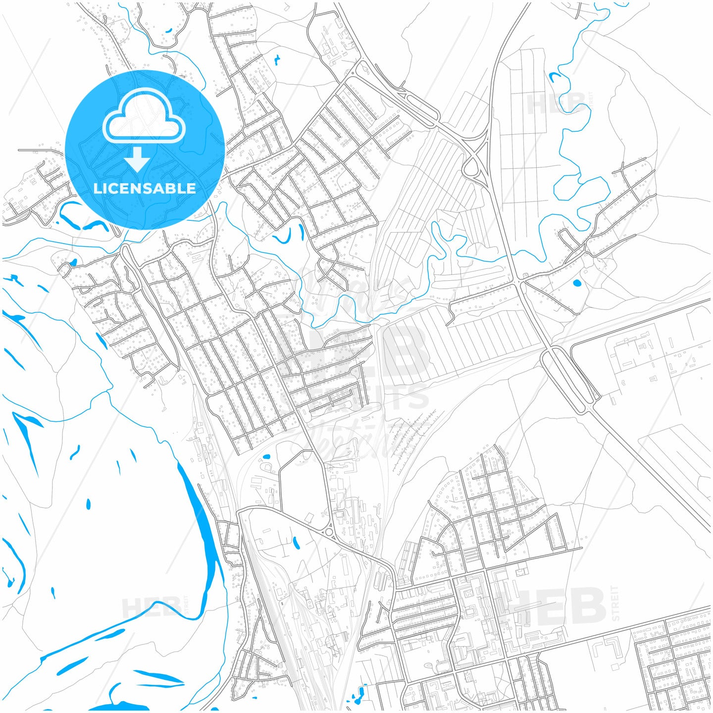 Novoaltaysk, Altai Krai, Russia, city map with high quality roads.