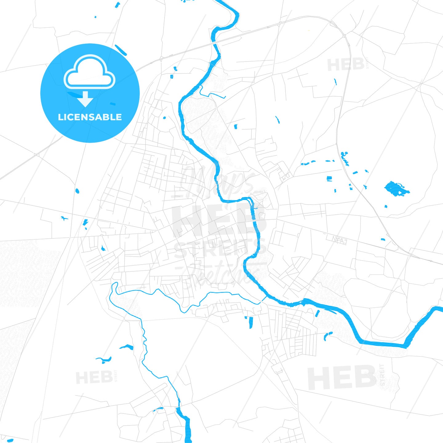 Novohrad-Volynskyi, Ukraine PDF vector map with water in focus