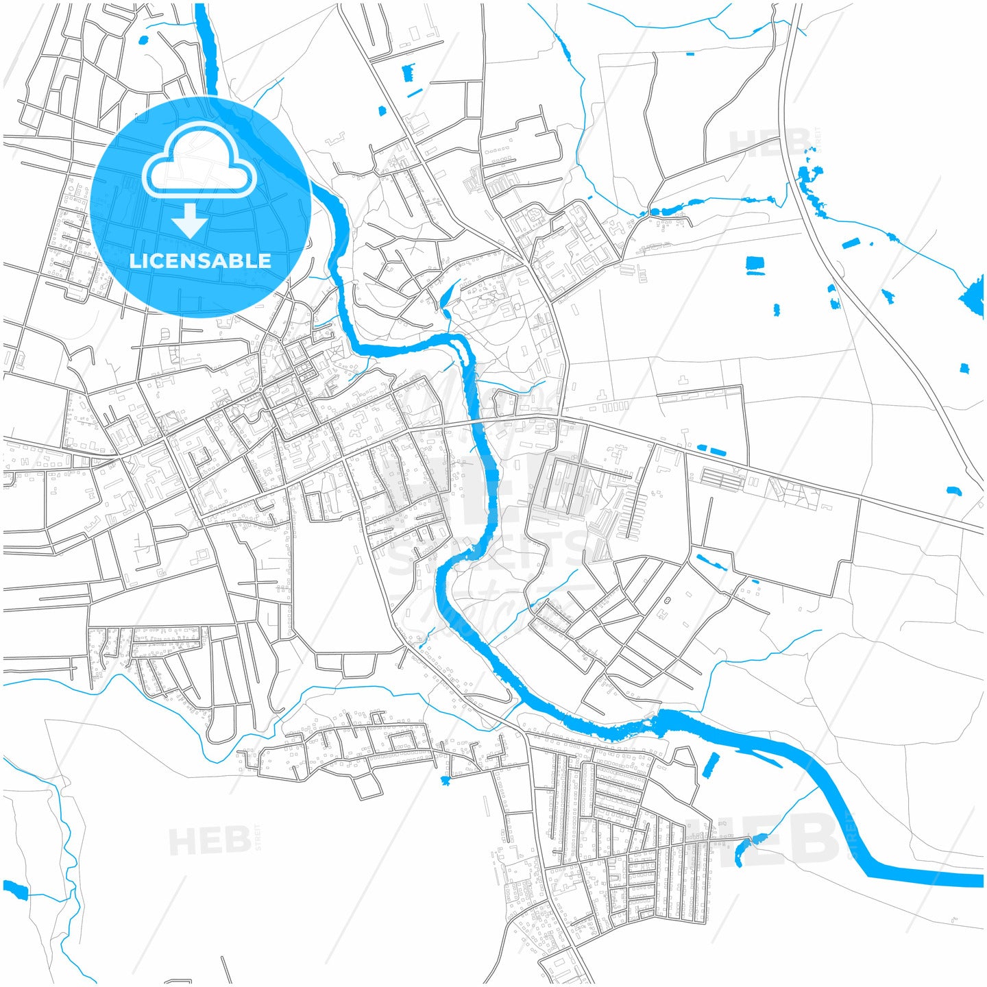 Novohrad-Volynskyi, Zhytomyr Oblast, Ukraine, city map with high quality roads.