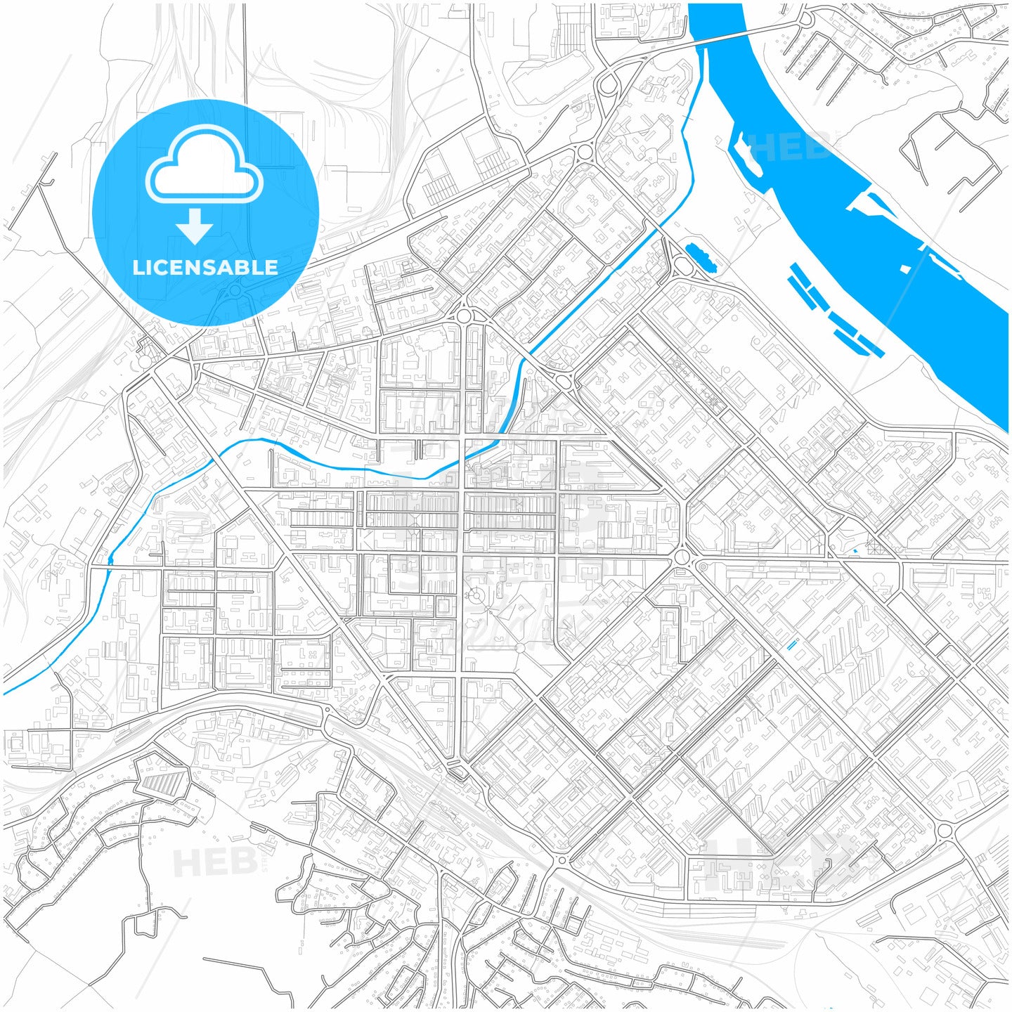 Novokuznetsk, Kemerovo Oblast, Russia, city map with high quality roads.