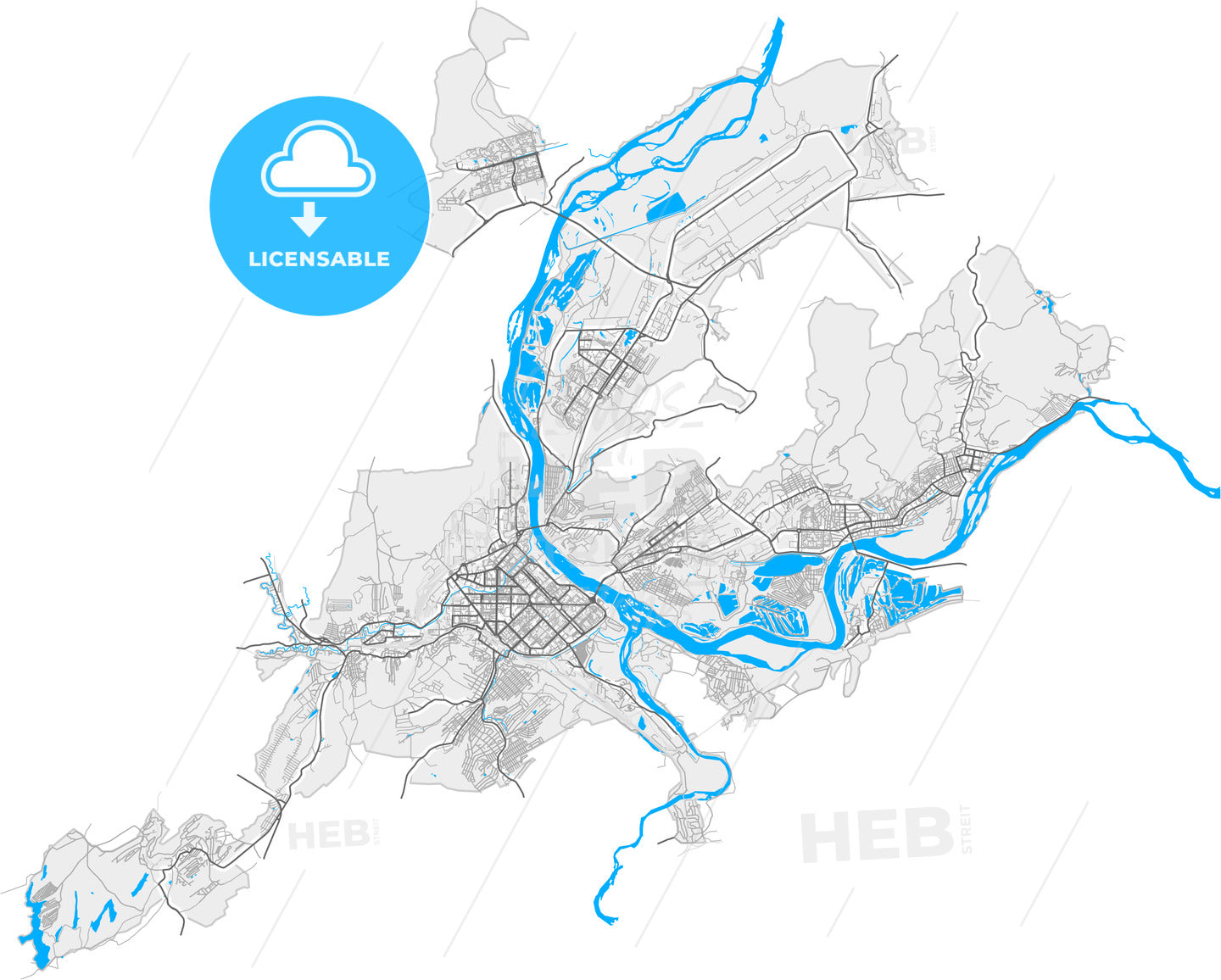 Novokuznetsk, Kemerovo Oblast, Russia, high quality vector map