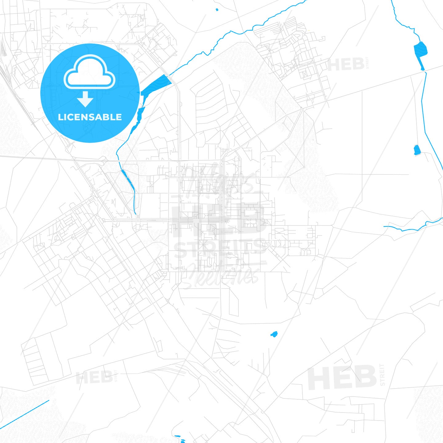 Novomoskovsk, Russia PDF vector map with water in focus