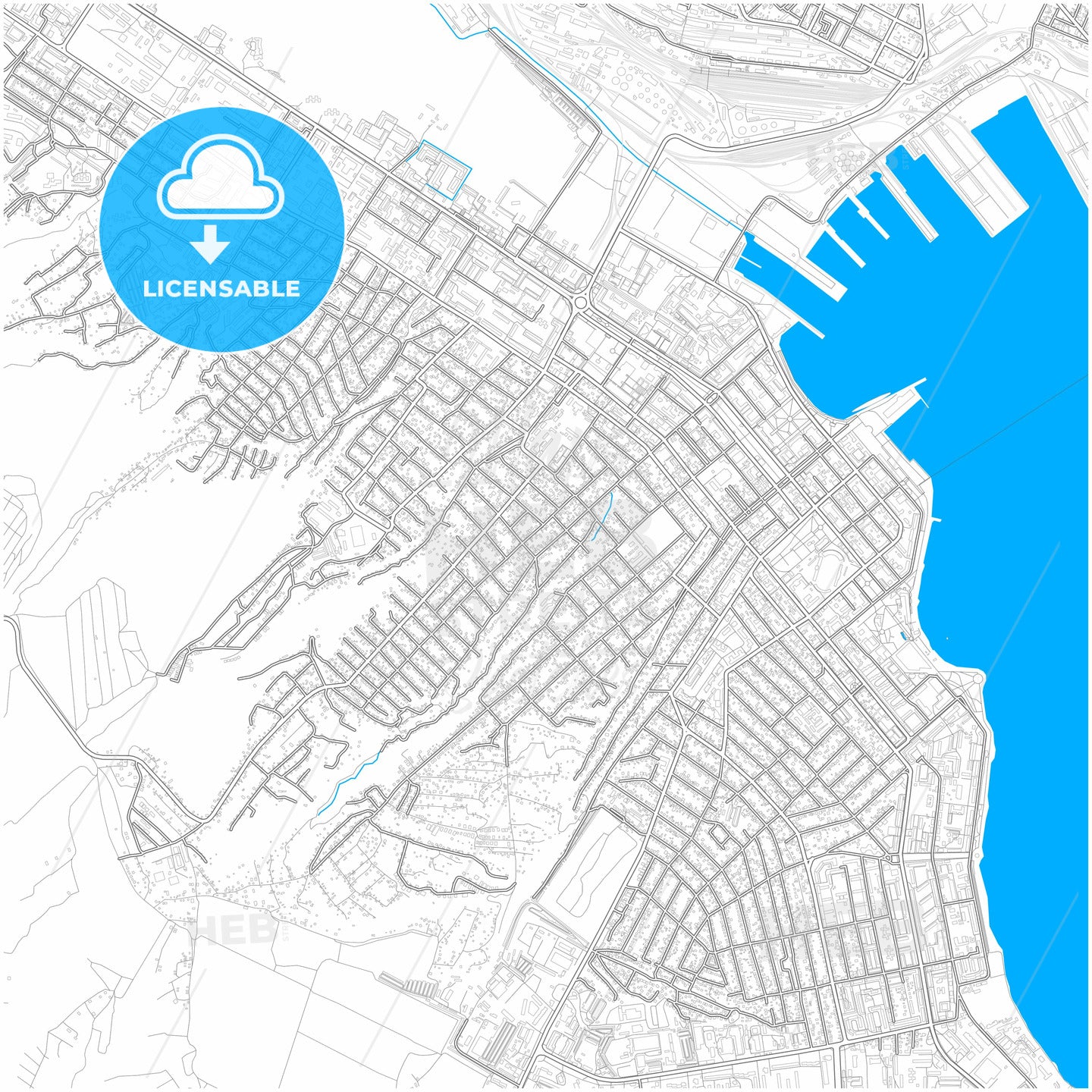 Novorossiysk, Krasnodar Krai, Russia, city map with high quality roads.