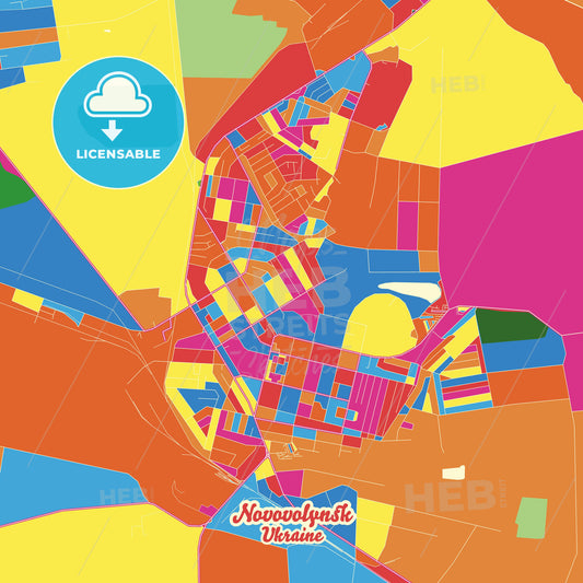 Novovolynsk, Ukraine Crazy Colorful Street Map Poster Template - HEBSTREITS Sketches