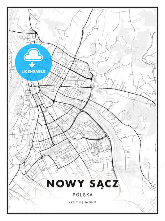 Nowy Sącz, Poland, Modern Print Template in Various Formats - HEBSTREITS Sketches