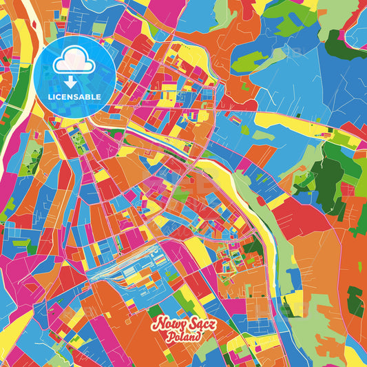 Nowy Sącz, Poland Crazy Colorful Street Map Poster Template - HEBSTREITS Sketches