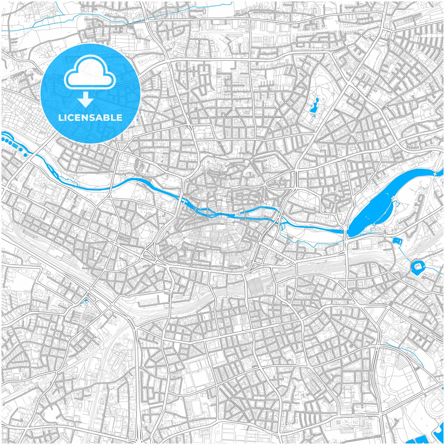 Nurnberg, Bavaria, Germany, city map with high quality roads.