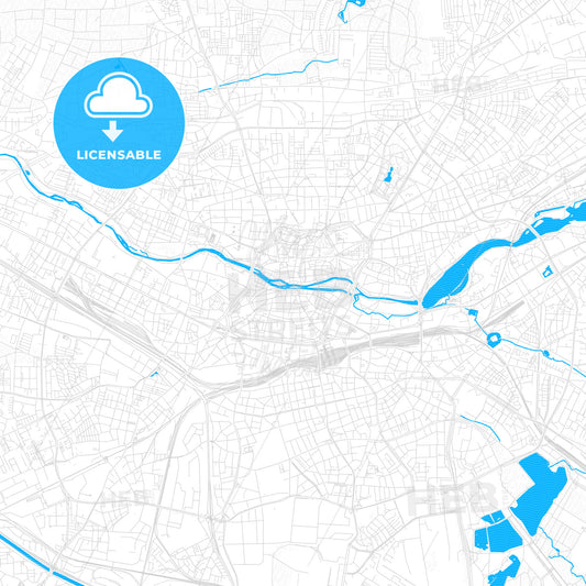 Nurnberg, Germany PDF vector map with water in focus