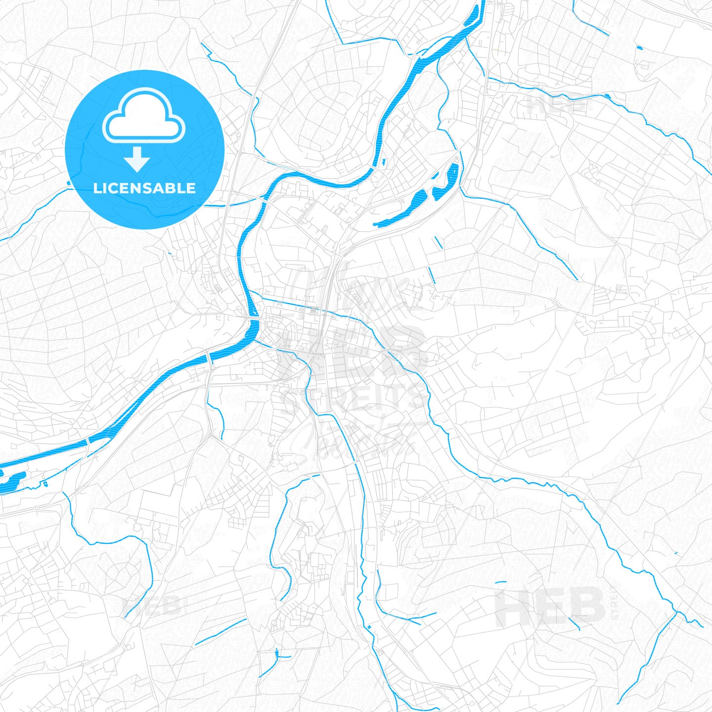 Nurtingen, Germany PDF vector map with water in focus