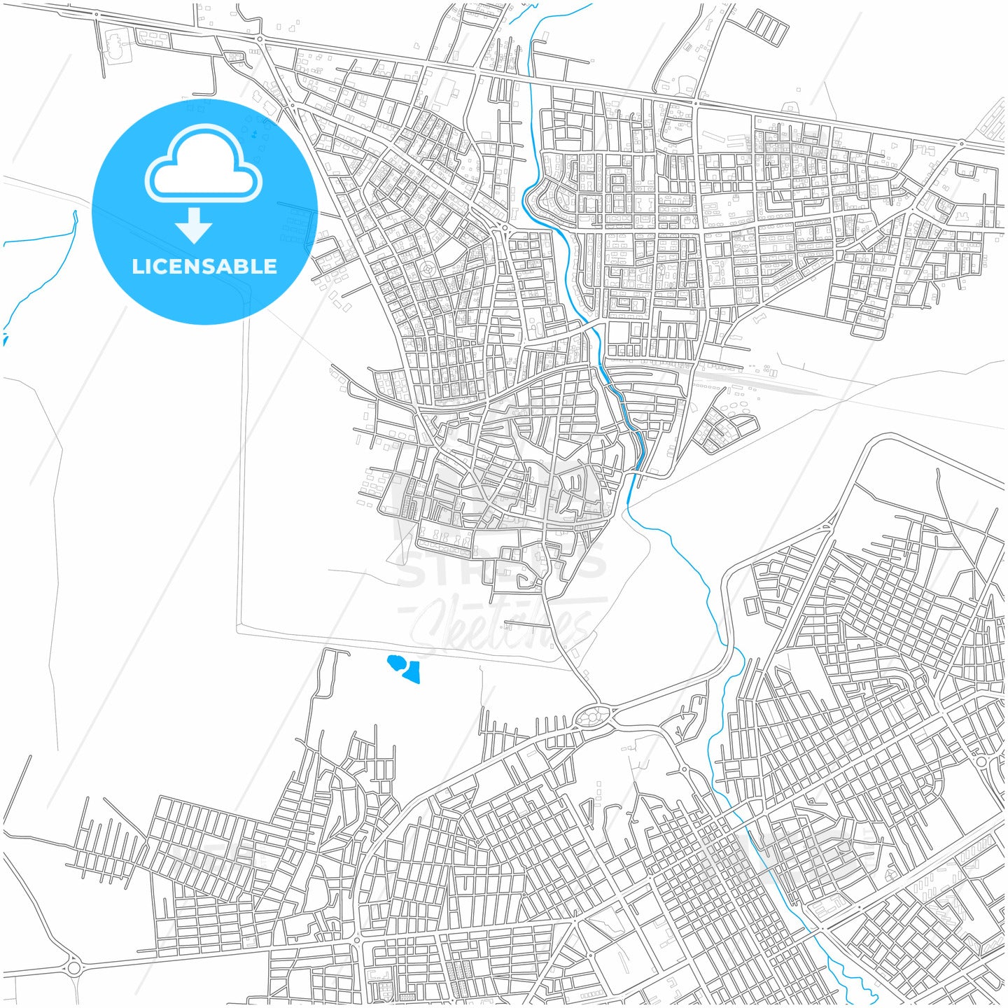 Nusaybin, Mardin, Turkey, city map with high quality roads.