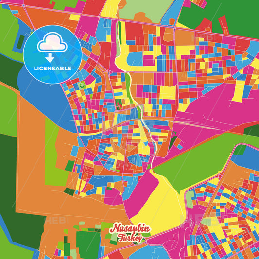 Nusaybin, Turkey Crazy Colorful Street Map Poster Template - HEBSTREITS Sketches