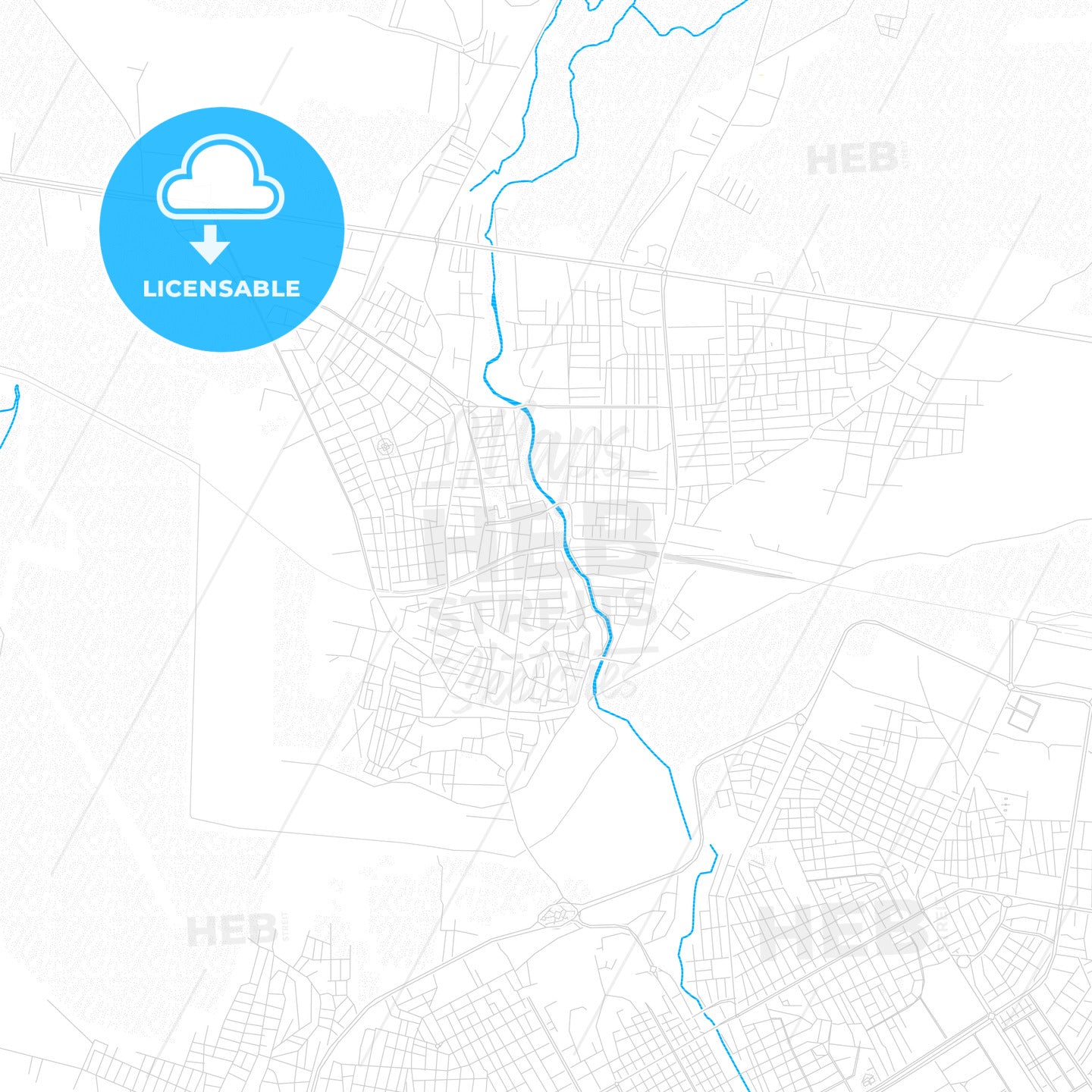 Nusaybin, Turkey PDF vector map with water in focus