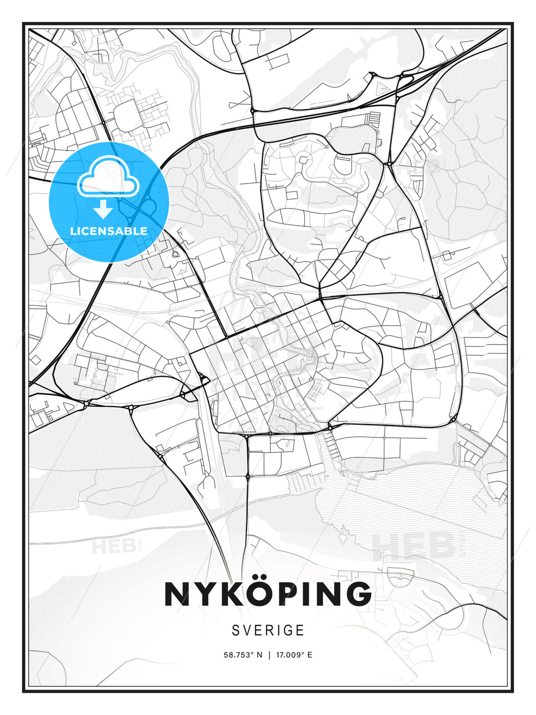Nyköping, Sweden, Modern Print Template in Various Formats - HEBSTREITS Sketches