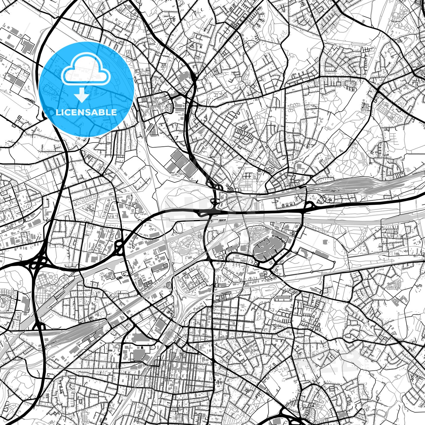 Oberhausen, Germany, vector map with buildings