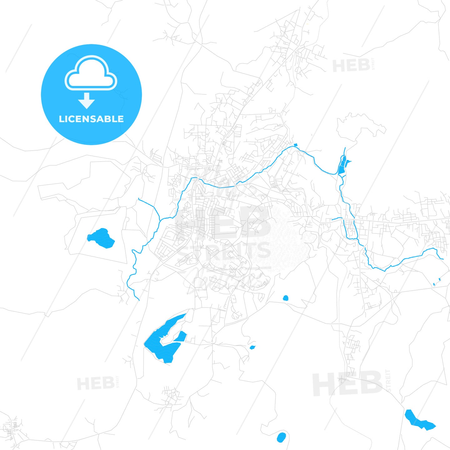 Obuase, Ghana PDF vector map with water in focus