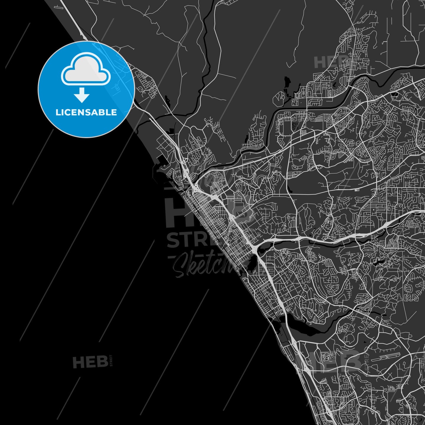 Oceanside, California - Area Map - Dark