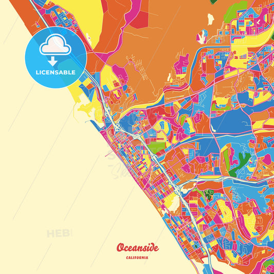 Oceanside, United States Crazy Colorful Street Map Poster Template - HEBSTREITS Sketches